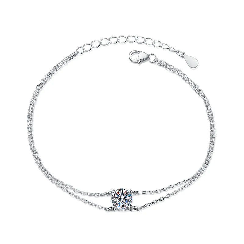 1CT 6.5mm D Color Moissanite Bracelets for Women Classic Four Claw Chain 100% S925 Sterling Silver Sparkling Jewelry