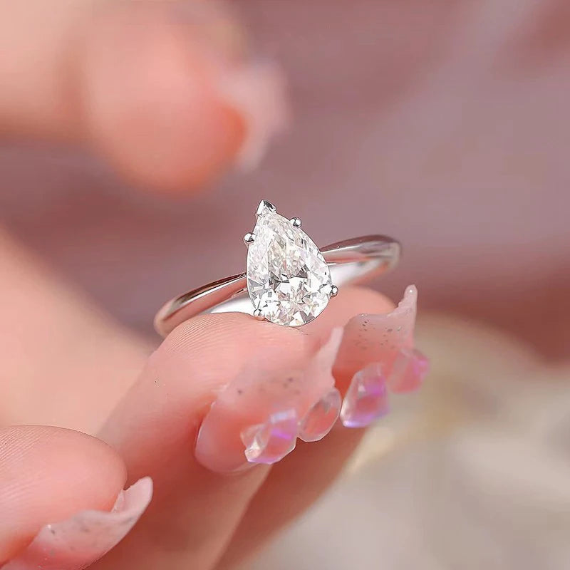 2.0ct Water Drop Cut Moissanite S925 Sterling Silver Pear Cut Diamond Wedding Rings for Women Engagement Promise Band