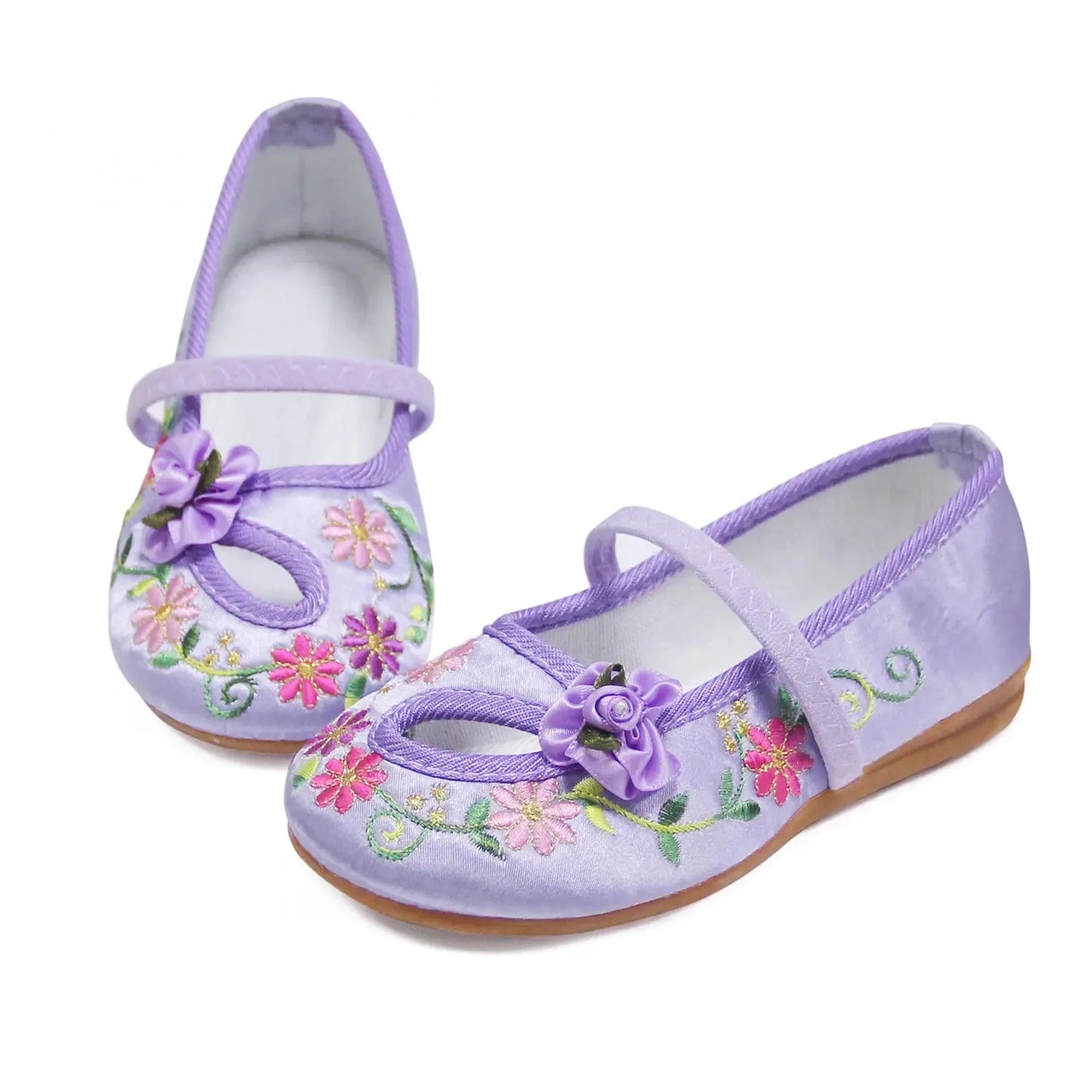 Girls Embroidery Floral Shoes Encanto Mirabel Princess Shoes Baby Vintage Ballerina Flats Comfortable Anti-slid Low Heel Flats