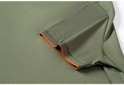 Men's Silk Zipper Polo Shirt Short Sleeve Mulberry T-Shirt Metal Zipper, Stand Collar Luxury Casual Summer Top Cotton&Linen Tee