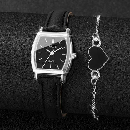 2PCS Fashion Leather Strap Quartz Wristwatches Set With Heart Bracelet Casual Simple Dial For Ladies Clock(Without Box)