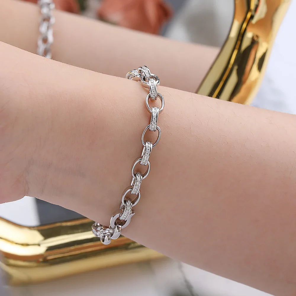 1.2mm Moissanite Tennis Bracelet with  925 Sterling Silver Cuban Link Chain Birthday Party Gifts Jewelry for Women Men