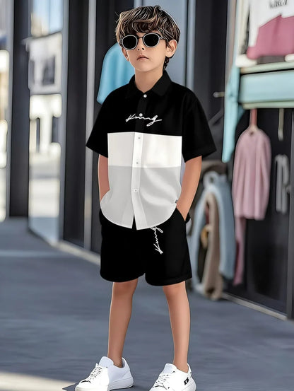 Boys Clothes Casual Colorblock Short Sleeve Shirt + Shorts Kids' Sets and Outfits Outdoor Quick Drying Shirt Casual Children Top