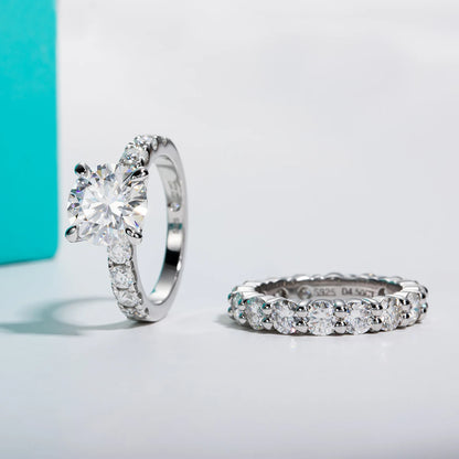 3.5ct Main Stone D Color Moissanite Diamond Engagement Eternity Band 925 Sterling Silver Rings Set For Women