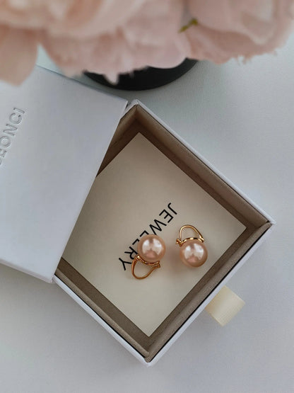 925 Sterling Silver Earring Pink Color Pearl Earring For Women Wedding Party Gift Fashion Jewelry 12-14mm Shell Pearl