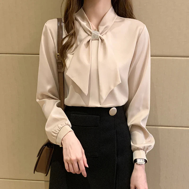 Blusas Mujer De Moda 2024 Long Sleeve Blouse Women Bow Collar Chiffon Blouse Shirt Tops Women Blouses Shirts Blusa Camisas F335