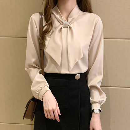 Blusas Mujer De Moda 2024 Long Sleeve Blouse Women Bow Collar Chiffon Blouse Shirt Tops Women Blouses Shirts Blusa Camisas F335