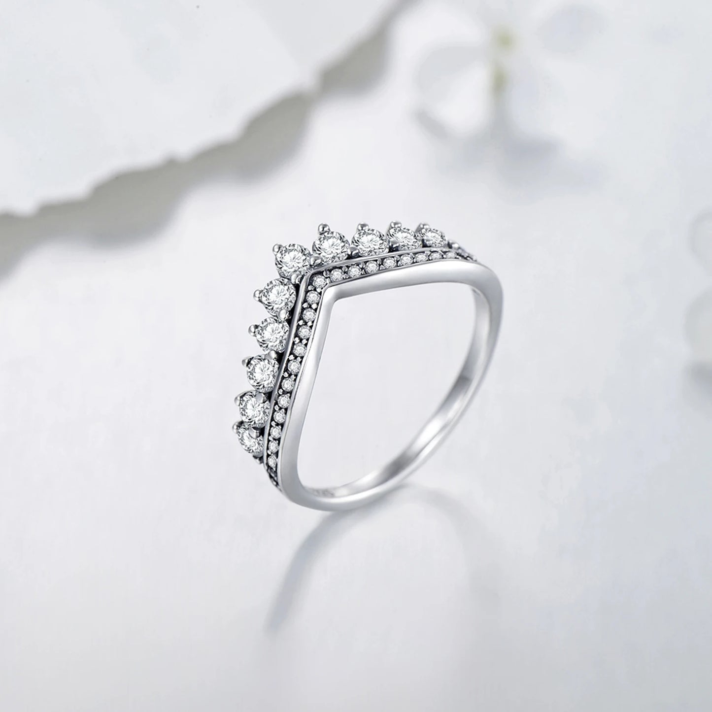 Fashion 100% Real 925 Sterling Zircon Crown Finger Ring Classic Stackable Silver Jewelry For Women Wedding Christmas Gift