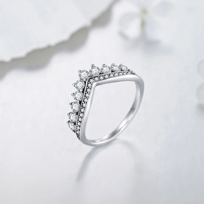 Fashion 100% Real 925 Sterling Zircon Crown Finger Ring Classic Stackable Silver Jewelry For Women Wedding Christmas Gift