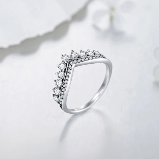 Fashion 100% Real 925 Sterling Zircon Crown Finger Ring Classic Stackable Silver Jewelry For Women Wedding Christmas Gift