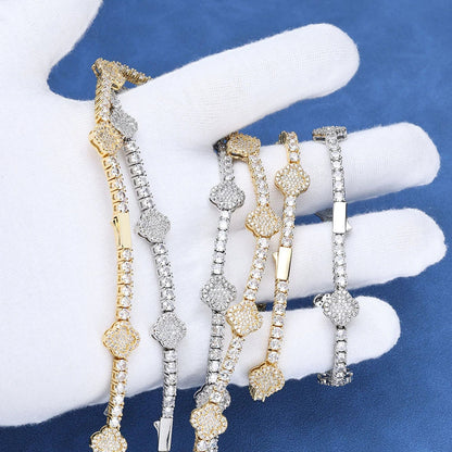 D VVS1 Moissanite Tennis Bracelet Four Leaf Clover s925 Sterling Silver Plated 18k with GRA Wedding Bracelets for Women