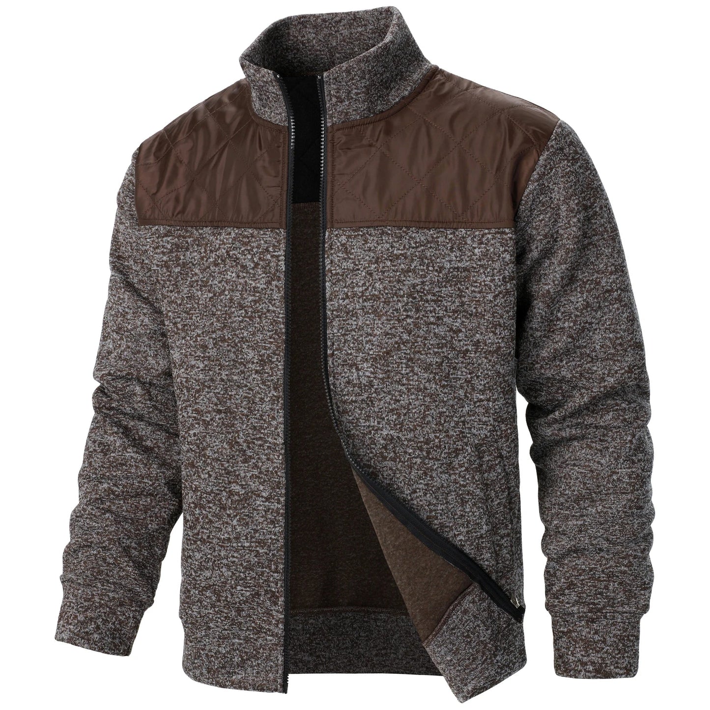Autumn/winter men's stand-up collar striped check zipper sweater coat with color