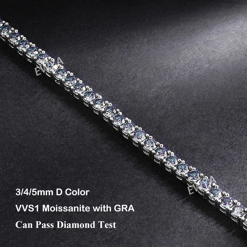 Luxury 3/4/5MM Full Blue Green Moissanite Tennis Bracelet for Men Women S925 Red Pass Diamond Test Bracelets Wholesale Gift