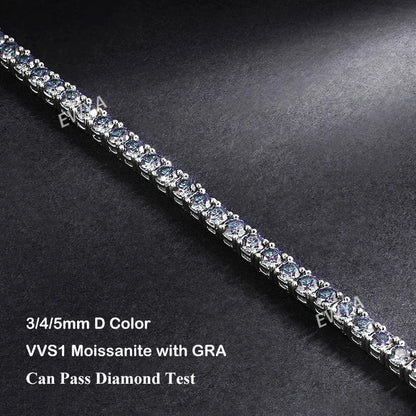 Luxury 3/4/5MM Full Blue Green Moissanite Tennis Bracelet for Men Women S925 Red Pass Diamond Test Bracelets Wholesale Gift