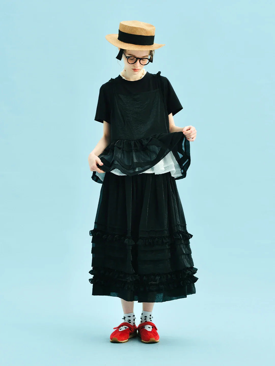 2025 New Black Tiered Skirt Cascading Ruffles Summer Urban Chic Women's Daily skirt 255055