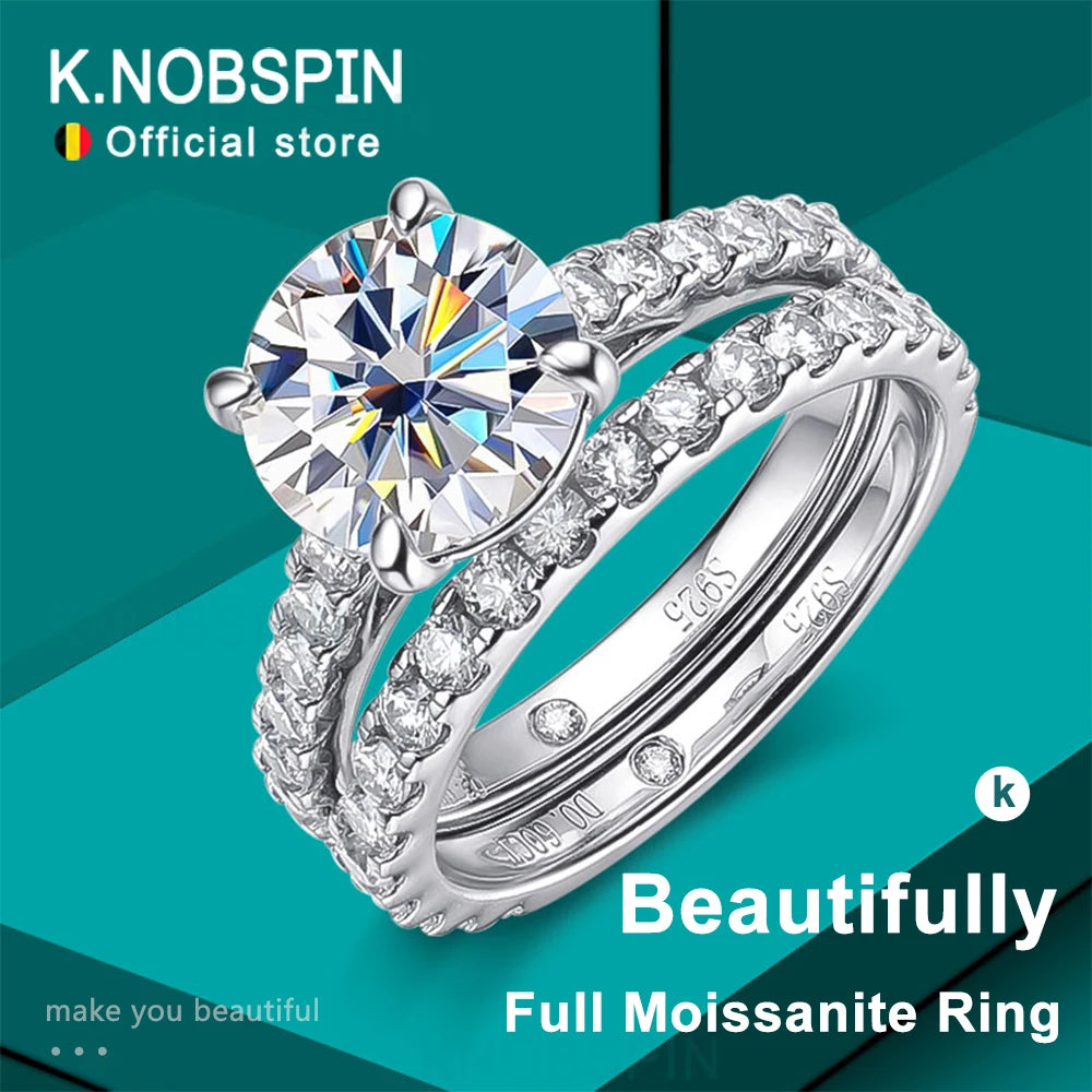 D VVS1 Moissanite Rings for women Sparkling Diamond Bridal Sets with GRA s925 Sterling Sliver Plated 18k Eternity Band