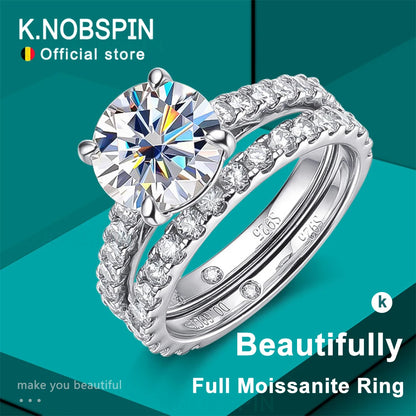 D VVS1 Moissanite Rings for women Sparkling Diamond Bridal Sets with GRA s925 Sterling Sliver Plated 18k Eternity Band