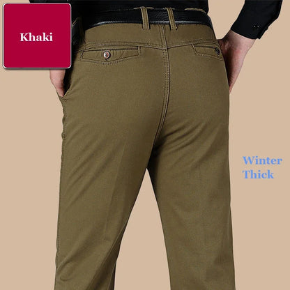 Men's 100% Cotton Summer Autumn Casual Pants Fashion Solid Black Khaki Gentle Thicken Trousers Brand Smart Suit Pant GOZBKF