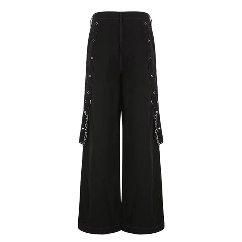 Punk Style Y2k Wid Leg Denim Pants E-girl Gothic Loose Trousers Cyber Grunge Cargo Pants Harajuku High Waist Baggy Jeans Women