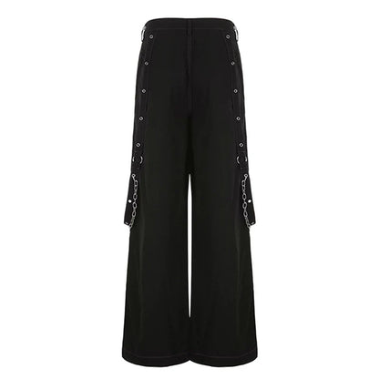 Punk Style Y2k Wid Leg Denim Pants E-girl Gothic Loose Trousers Cyber Grunge Cargo Pants Harajuku High Waist Baggy Jeans Women