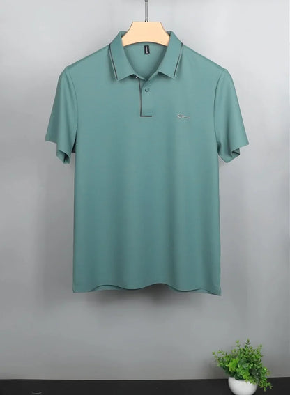 Luxury summer new ice silk breathable polo shirt men's short sleeve high-end exquisite letter embroidery casual lapel T-shirt