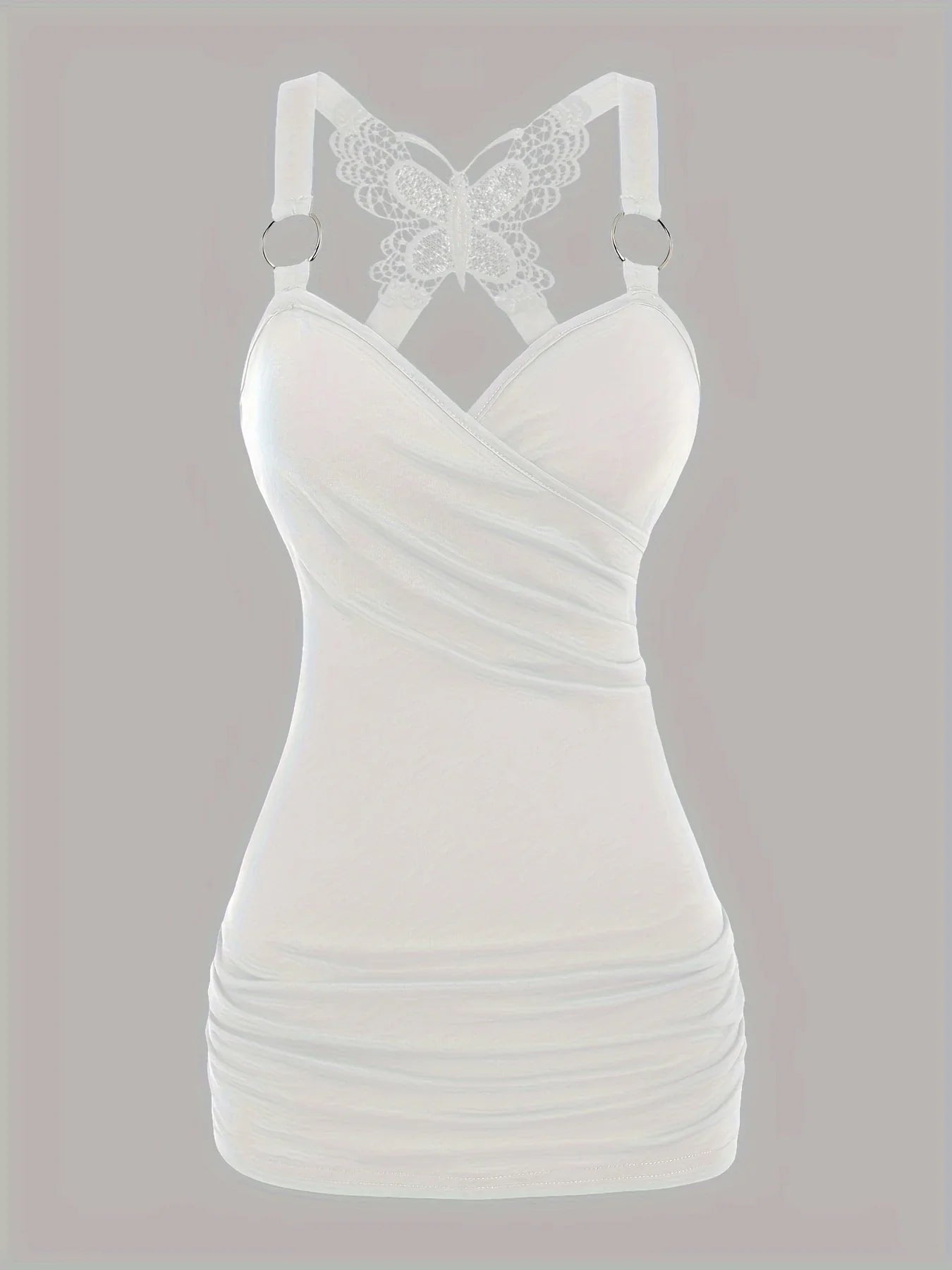 New European and American women's pleated suspenders butterfly lace cross vest in spring and summer of 2024