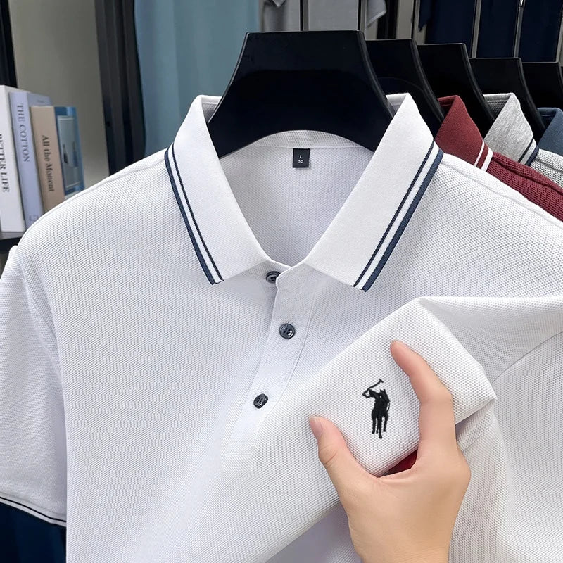Fashion brand 100% cotton summer new item men's original pony embroidered polo shirt comfortable and breathable short sleeve top