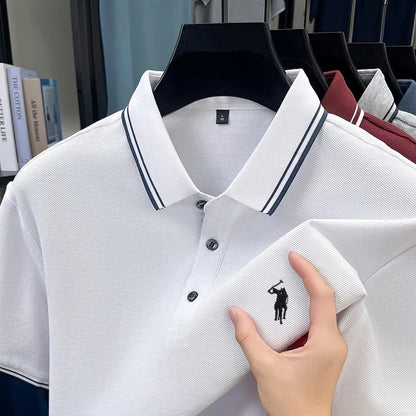 Fashion brand 100% cotton summer new item men's original pony embroidered polo shirt comfortable and breathable short sleeve top