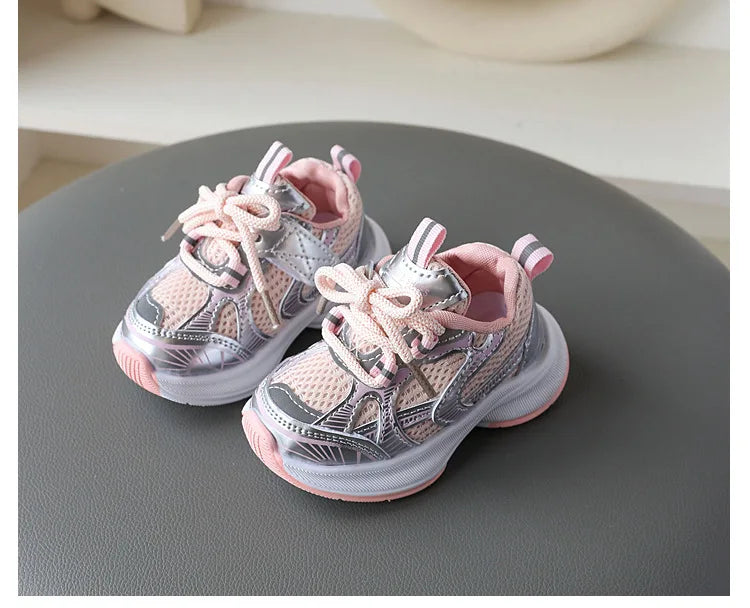 Girls' Sports Shoes 2025 New Style Soft Sole Children's Casual Shoes Fashionable Breathable Stripe Dad Shoes for Kids Boy