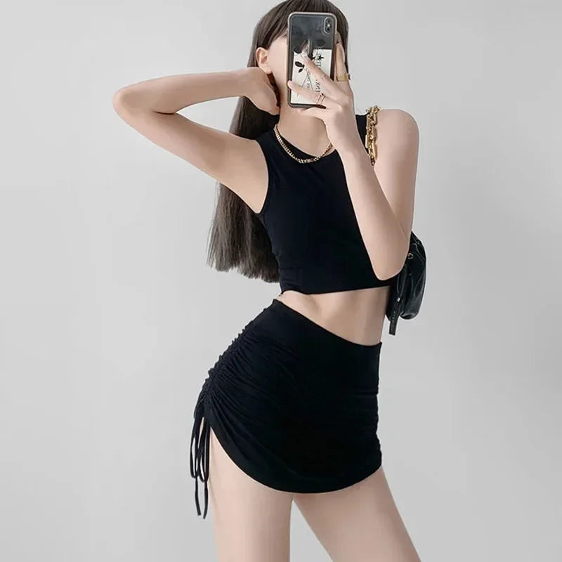 2025 New High Waist Skirts Sexy Elastic Mini Wrap Hip Slim Fit Summer Stretchy Shorts Party Skirts with Drawstring Design