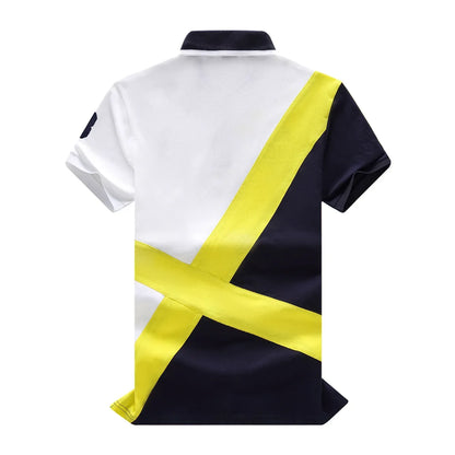 Men's polo shirt Short-sleeved casual fashion polo shirt cross stitching color contrast classic pattern embroidery stitching