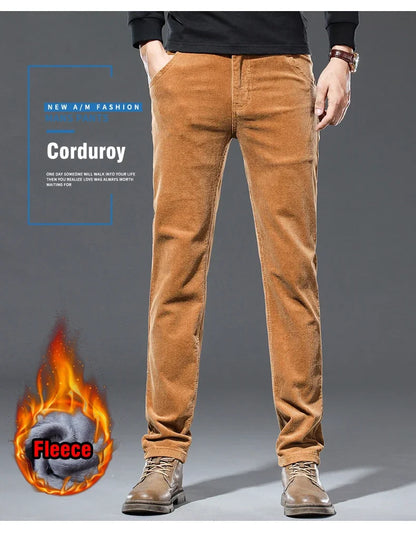 Winter Men's Fleece Corduroy Pants Warm Classic Casual Business Plush Thickened Business Trousers Male Brand Clothing