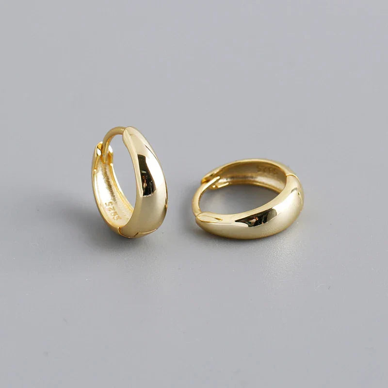 925 Sterling Silver Simple Wide Huggies Gothic Hoop Earrings for Women European Unisex Piercing Rock Jewelry Ear Buckles