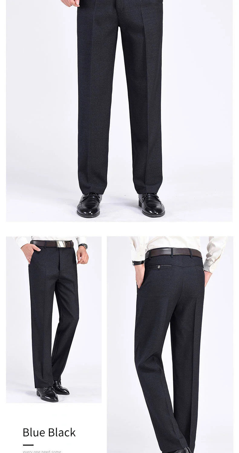 New Men's Summer Thin Autumn Thicken Business Casual Pants Fashion Solid Gentle Trousers Male Brand Suit Pant Black Grey GOZBKF