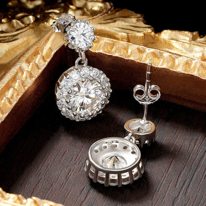 6.5mm Moissanite Earring 925 Sterling Silver GRA Certified Round Cut Moissanite Drop Earrings for Women Wedding Jewelry