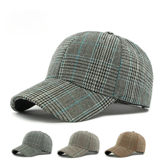 Spring Autumn Women's Baseball Cap Cotton Classic Checkered Snapback Hat Men Women British Style Hard Top Sunshade Hat