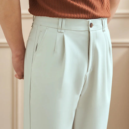 Men‘s Slim-Straight Fit Trousers for Spring & Summer Slim Fit Daily Work Trousers, Solid Color Street Suit Trousers
