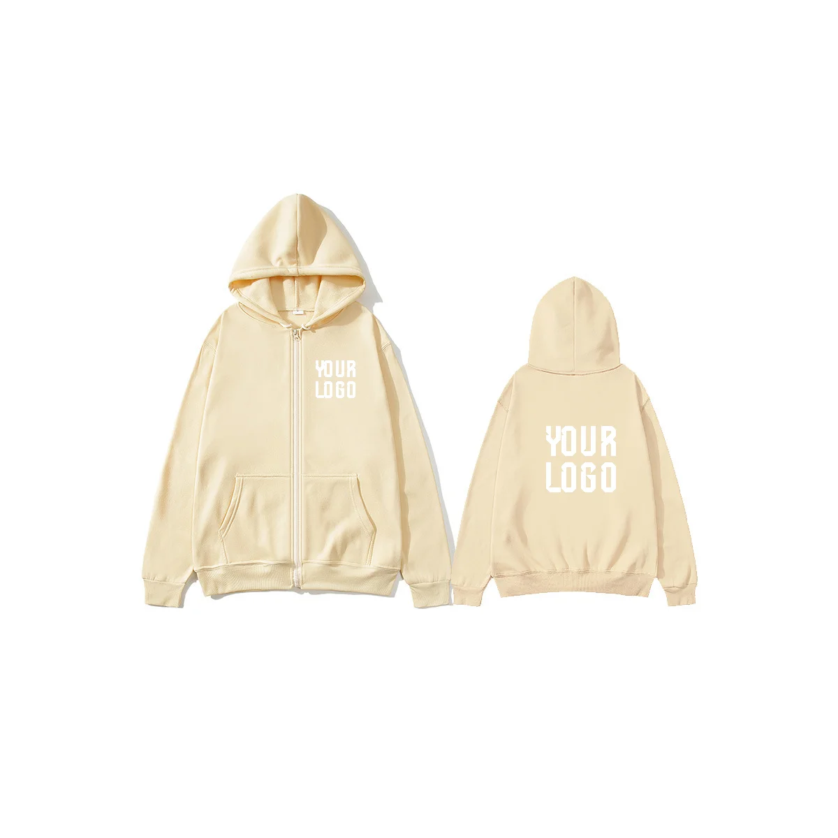 Solid color zipper hoodie | Customizable text pattern jacket | unisex, team customization