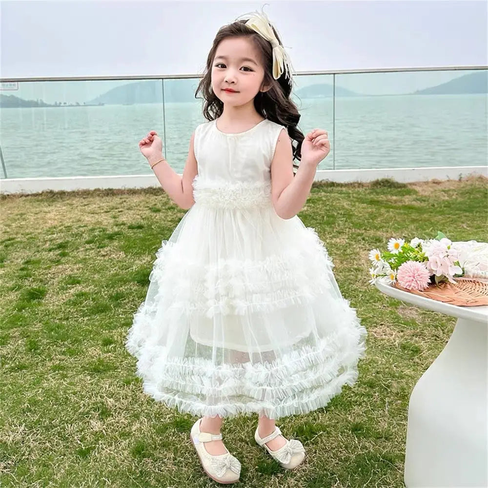 Girl's Dress Summer New Children's Sleeveless Yarn Dress Fluffy Dress Girl's Fashionable Baby Princess Dress