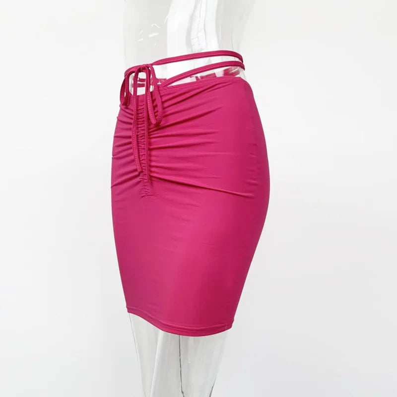 2026New Summer Women's ClothinginsHot girl high-waisted bodycon skirt European and American drawstring tie-up mini skirt
