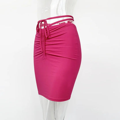 2026New Summer Women's ClothinginsHot girl high-waisted bodycon skirt European and American drawstring tie-up mini skirt