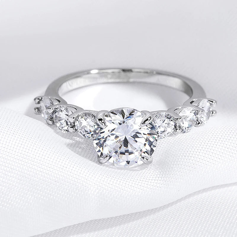 3.2CTTW Full Moissanite Wedding Rings for Women 7 Stones Sparkling Lab Diamond Band with Certificate S925 Sterling Silver