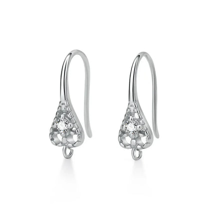 TrustDavis Real 925 Sterling Silver Fashion Dazzling CZ Opening Handmade Ear Hook Earring DIY Accessories Fine Jewelry HY365