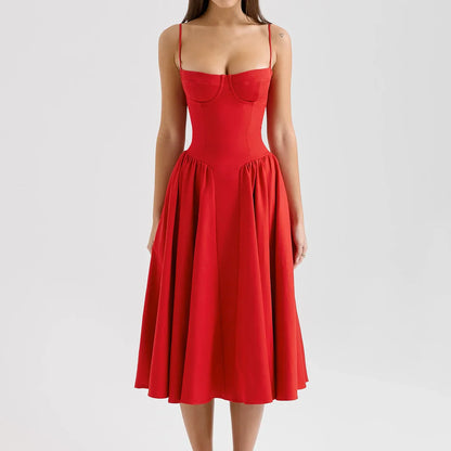 Summer Party Dresses 2025 New Arrivals Fit and Flare Elegant Midi Dress Red Night Date Dress