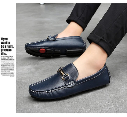 2025 New Handmade Soft Soled Beanie Shoes Men's Korean Style Casual Leather Shoes Social Spirit Boy Brand Lazy Shoes Loafers