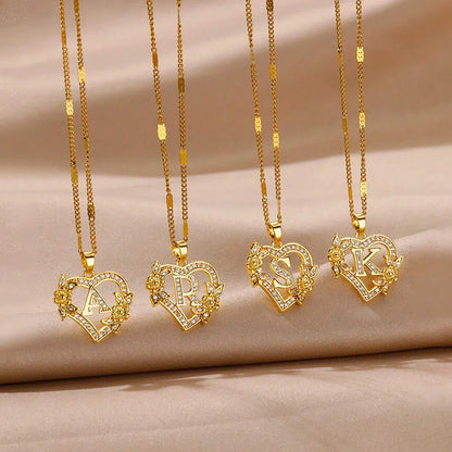 Heart Initial Letter Necklaces For Women Gold Color Stainless Steel Chain A-Z Alphabet Pendant Necklace Birthday Jewelry Gift