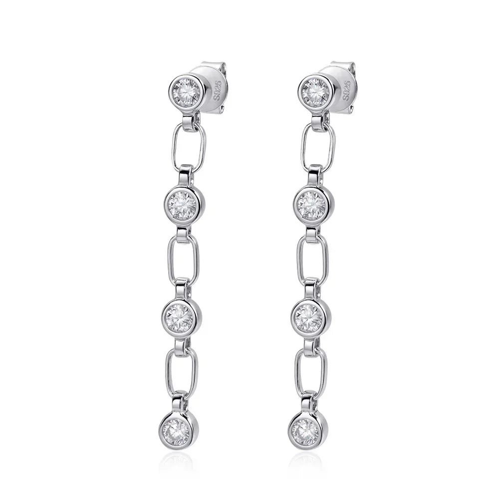 3mm Moissanite Earrings for Women Wedding Round Brilliant Cut Moissanite Stud Solid s925 Silver Dainty Tassel Earring