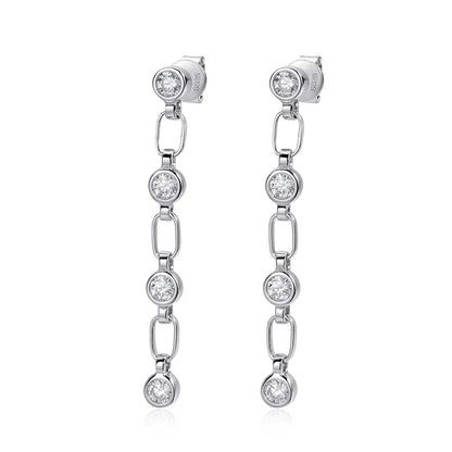 3mm Moissanite Earrings for Women Wedding Round Brilliant Cut Moissanite Stud Solid s925 Silver Dainty Tassel Earring
