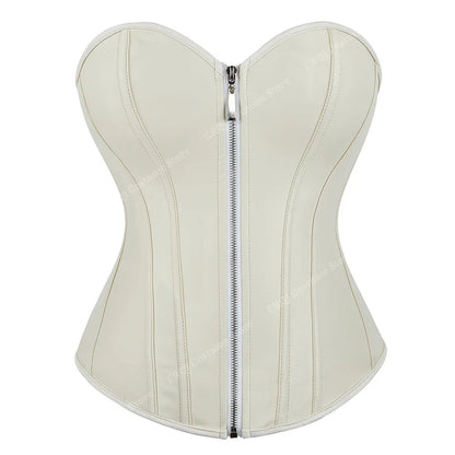 Faux Leather Corset Sexy Clubwear Bustier Hot Lingerie  Zipper Costume Lace up  Waist Cincher Top Plus Size