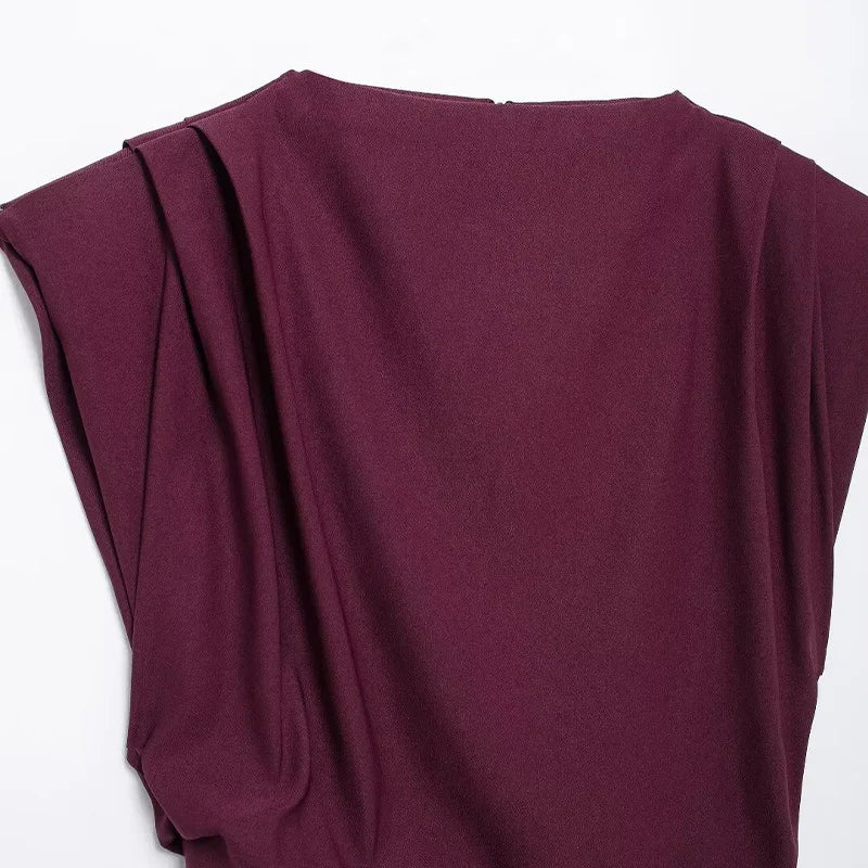 Women Fashion With Pad Solid Pleated Back Zipper Tank Tops Vintage O-Neck Sleeveless Female Chic Lady Tops